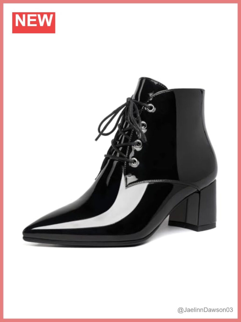 Pointed Toe Lace Up Ankle Boots, Block Low Heel Booties, Side Zipper, Slip